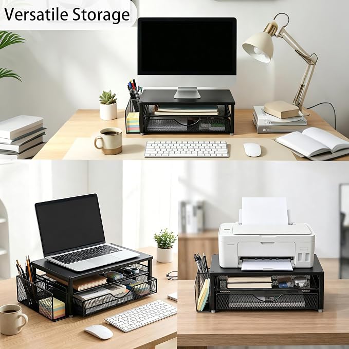 Spacrea Monitor Stand with Drawer and Pen Holder | Monitor Riser Desk - Image 3