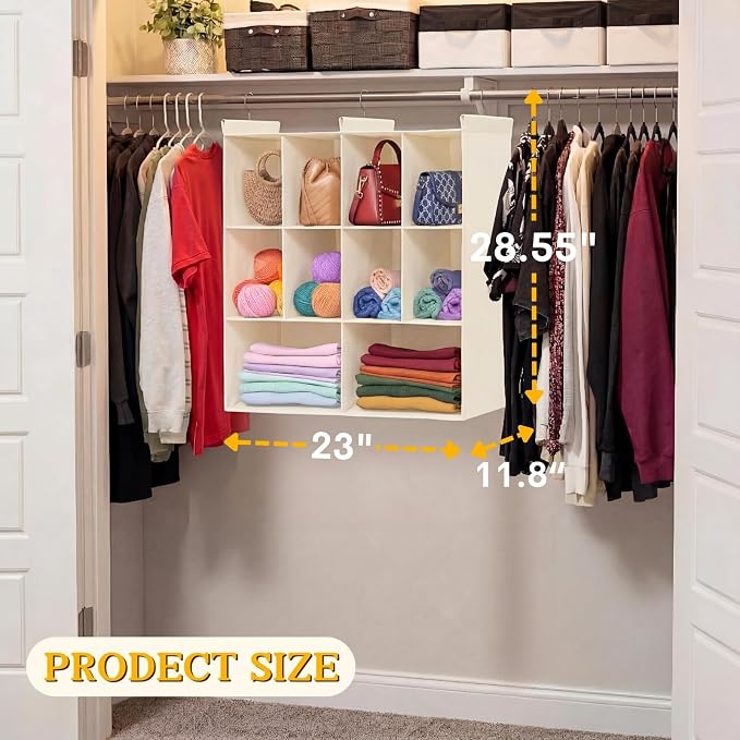 3 Tier Hanging Closet Organizer, 10 Compartments Dual Row Storage, 3 Sturdy - Image 3