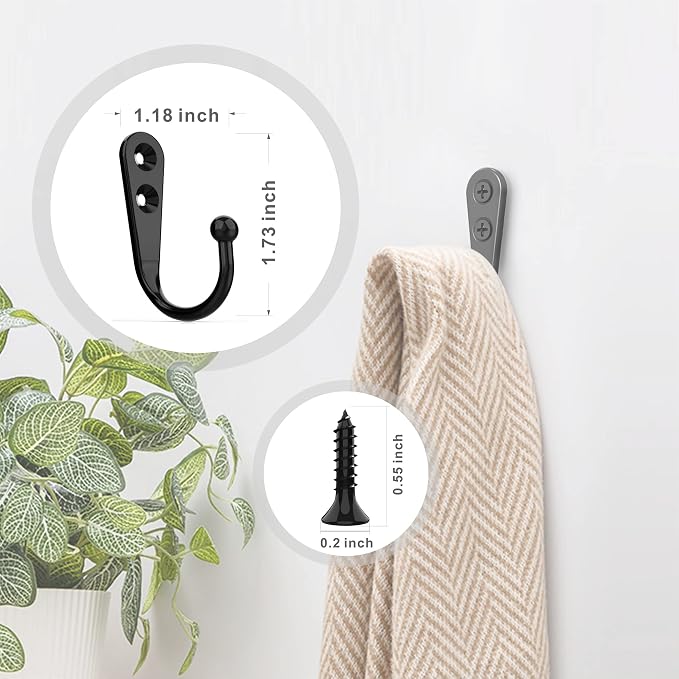 ZAYBOD 15 Pack Black Wall Hooks, Premium Zinc Alloy Coat Hook | Modern style - Image 7