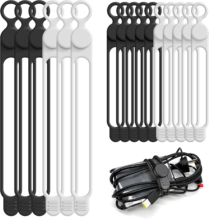 16Pcs Silicone Cable Ties, Cord Organizer Cable Management-2Sizes | Reusable by ELECTRONICSORGANIZATION