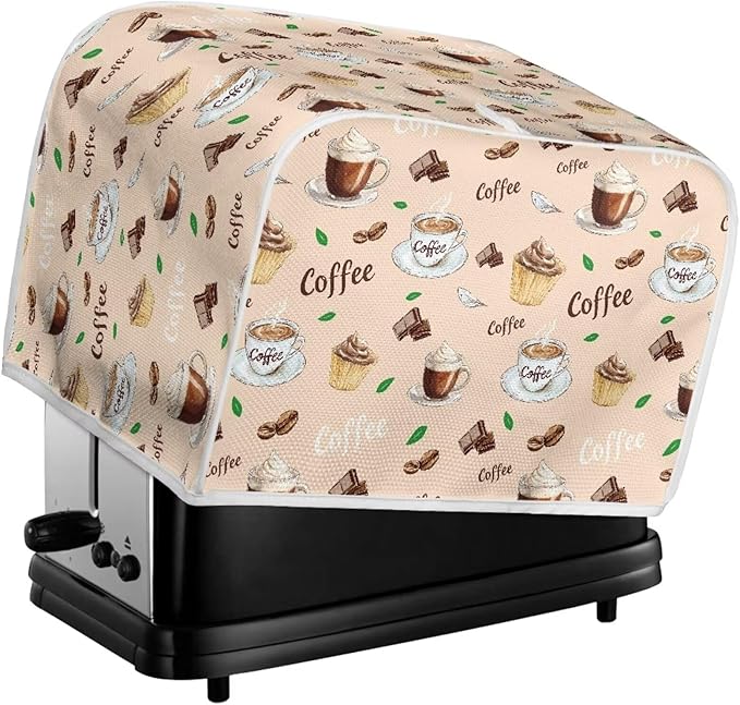 Coffee Print Toaster Cover - 2 Slice Retro Bread Maker Protector Oven Dust Cover for Small Kitchen Appliances Anti Fingerprint