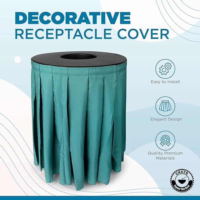 Black Trash Can Topper Cover With Solid Pleated Skirt | Designed to Fit 32 & 35 Gallon Trash Cans | Elegant Party Supplies for Weddings, Banquets, Birthday Parties & More (Black Top Green Skirt)