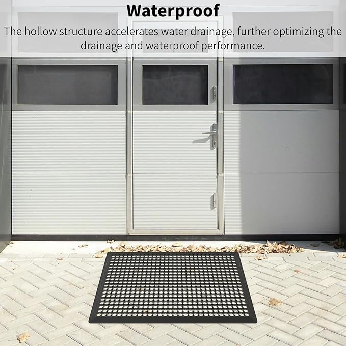 4 Pack Rubber Floor Mats 36”x24” - Heavy-Duty Non-Slip Kitchen Mat & Bar Floor Mat with Drain Holes, Odorless for Entrance, Restaurant, Indoor Outdoor