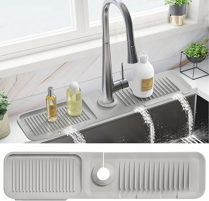 PoYang 23.6 Inch Silicone Sink Splash Guard, Kitchen Sink Mat, Light Grey | by PoYang