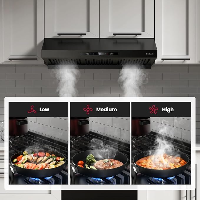 GASLAND Master 36 Inch Under Cabinet Range Hood, Matte Black, 700 CFM for Heavy-Duty Cooking Kitchen Exhaust Fan, 3-speed Powerful Stove Vent Hood 67dB, Three Filters Vent Hood with 5000K LED light