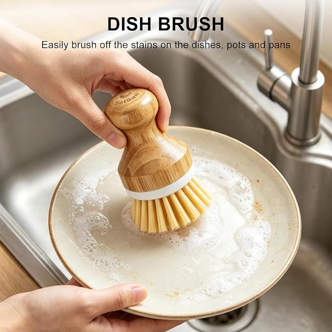 Bamboo Dish Scrubber 2 Pack Kitchen Brushes - Image 4