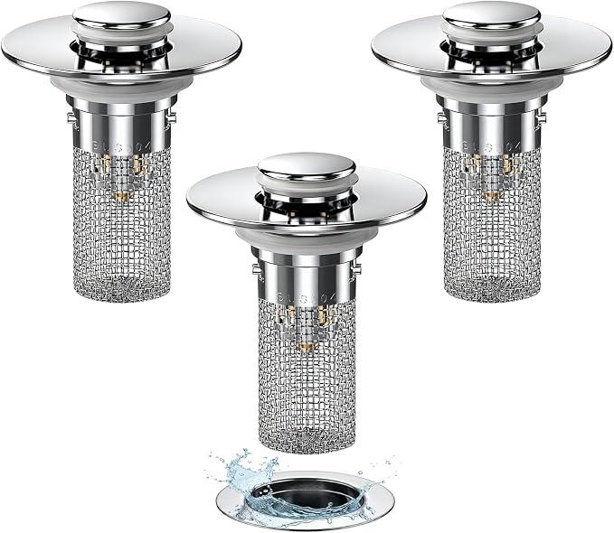 3PCS Bathroom Sink Drain Strainer Hair Catcher, Pop Up Universal Sink Drain by Unknown