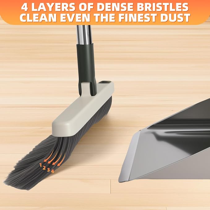 Broom with Dustpan Combo Set, Lightweight Standing Metal Dust Pan with Teeth - Image 6