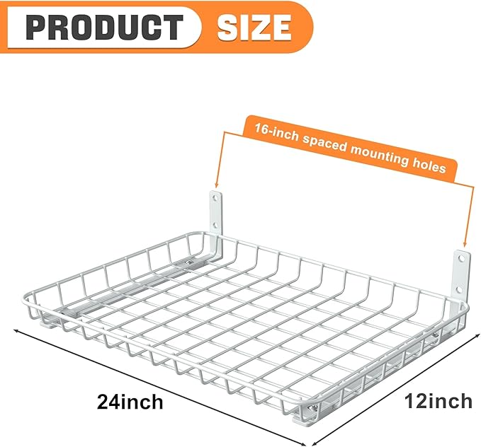 TORACK 2 Pack 12x24 inch Wall-Mounted Shelf, Garage Wall Shelves for Closet & Laundry Room, Heavy-Duty Floating Shelf Hold Up to 60 lbs(White)