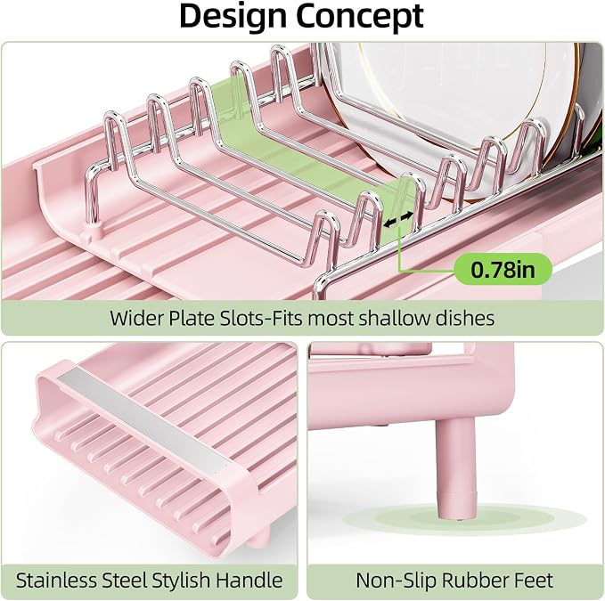 TOOLF Small Dish Drying Rack, Expandable and Space-Saving, Compact Design Fits - Image 3