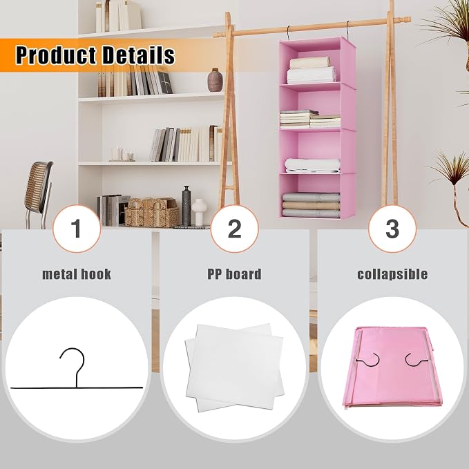 Hanging Closet Organizer 4-Shelf, Oxford Fabric Wardrobe Storage, shoes & - Image 6