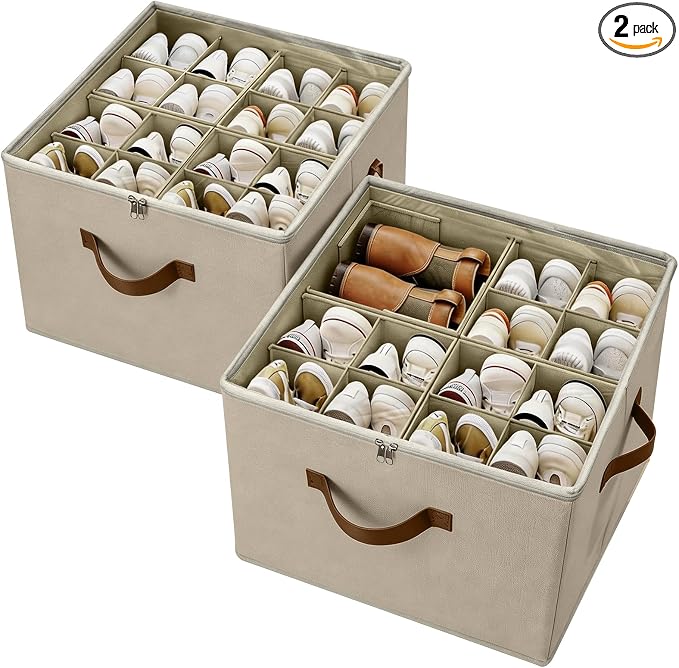  2 Pack Shoe Organizer Box – Large Capacity Shoe Storage by MECINFUL