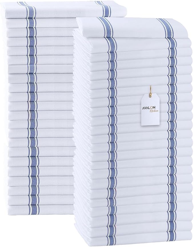Dish Towels 45 Pack Blue Stripe 100% Cotton Kitchen Towel 15x25 Inch Tea Towels by Avalon+Kitchen