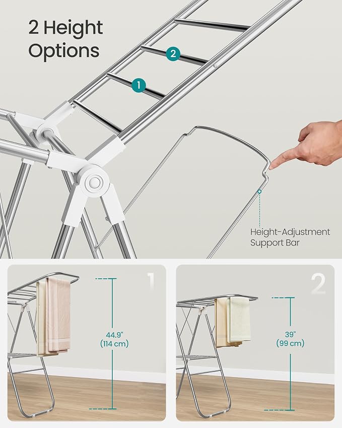 SONGMICS Clothes Drying Rack, Foldable Laundry Drying Rack, Metal Clothes Airer - Image 4