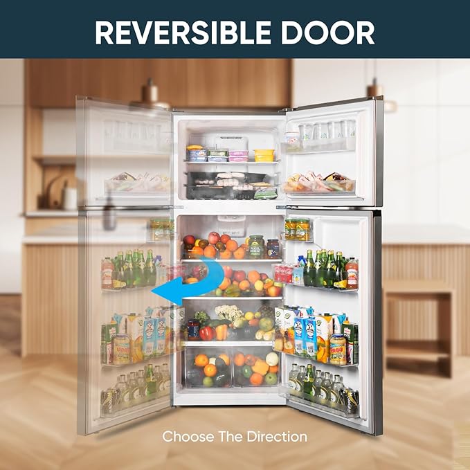 Upstreman 17.6 Cu.Ft Top Freezer Refrigerator Large Capacity Refrigerator, Frost Free, ENERGY STAR, Adjustable Thermostat, Fingerprint Resistant Stainless Steel, Reversible Door