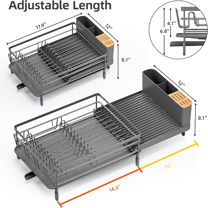 Urackify Extendable Dish Drying Rack, 18.5"-26.7" L x 12.7" W - Image 8
