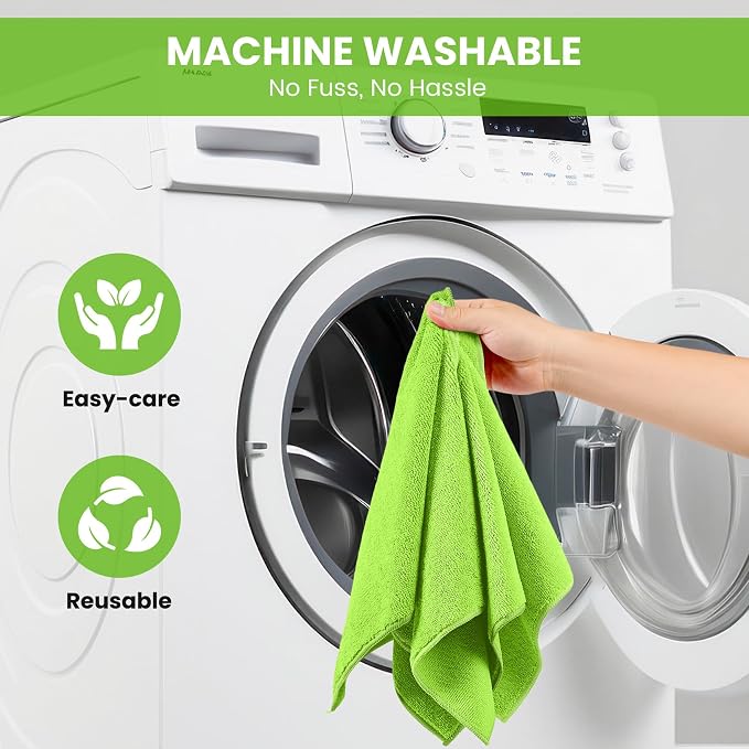 SIFANGKE Microfiber Cleaning Cloth, 12 Pack Limegreen Cleaning Rags - Image 7