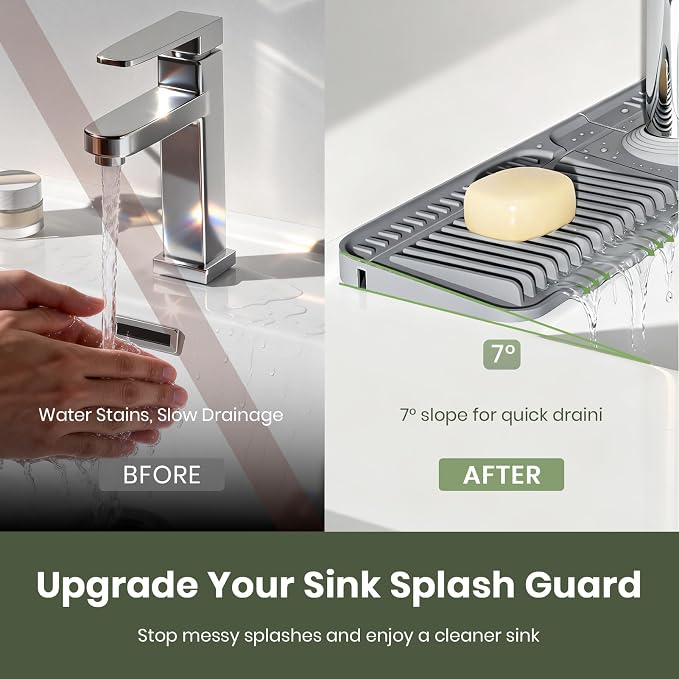 2PCS 24 Inch Faucet Mat for Kitchen Sink, Silicone Splash Guard for Kitchen - Image 3
