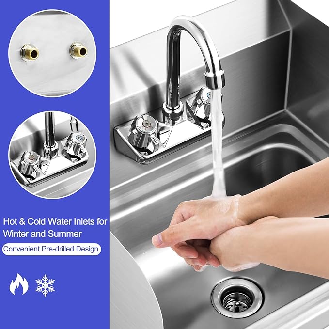 Giantex Stainless Steel Hand Sink with Faucet, Side Splash, Two Temperature Water Inlet, 17" x 15" Commercial Sink for Restaurant, Kitchen, Wall Mount