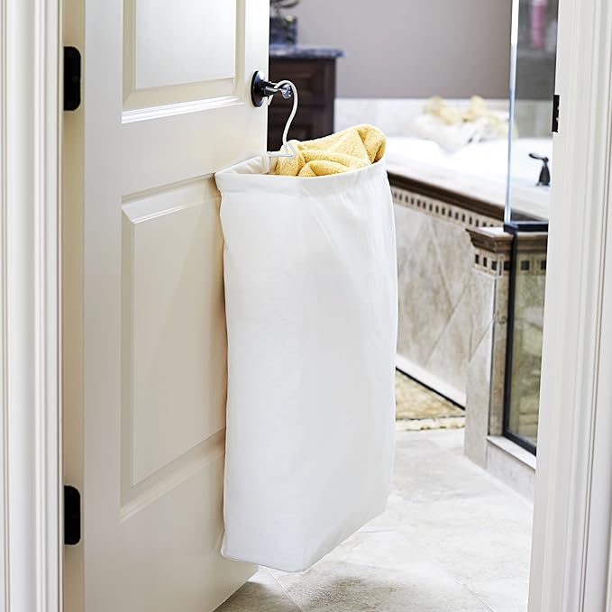 Household Essentials 148 Hanging Cotton Canvas Laundry Hamper Bag | White - Image 4