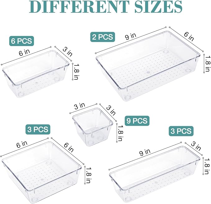 23 PCS Drawer Organizer Set, 5 Size Bathroom and kitchen organizer Trays | - Image 2
