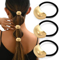 3PCS Gold Hair Ties, Metal Hair Ties for Thick Hair, Elegant Durable Geometric Design, Gold Hair Accessories for Women Stretchy and Non-Damage Ponytail Cuff Holders