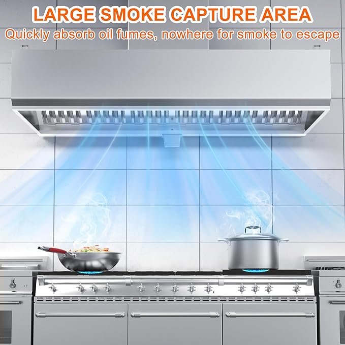 Commercial Exhaust Hood 6 FT Stainless Steel Concession Trailer Hood with 4 Removable Hood Filters(No Motor), Grease Cup and 1 Hood Light, Rust Resistant Vent Hood for Commercial Kitchen, NSF Listed