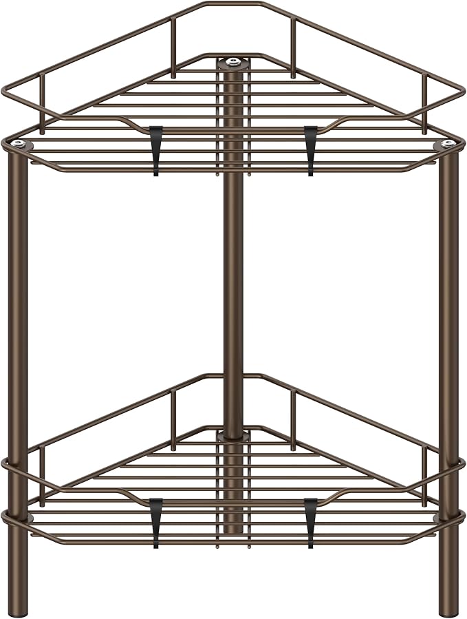 HuggieGems Metal Floor Standing Corner Shower Caddy, 2 Tier by HuggieGems