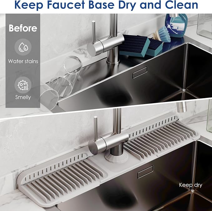 24-Inch Silicone Faucet Mat for Kitchen Sink Splash Guard, 7° Slope | 24"x5.5" - Image 6