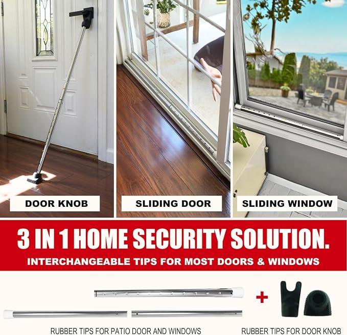 SECURITYMAN 3-in-1 Door Security Bar, Security Door Stoppers & Door Barricade – - Image 2