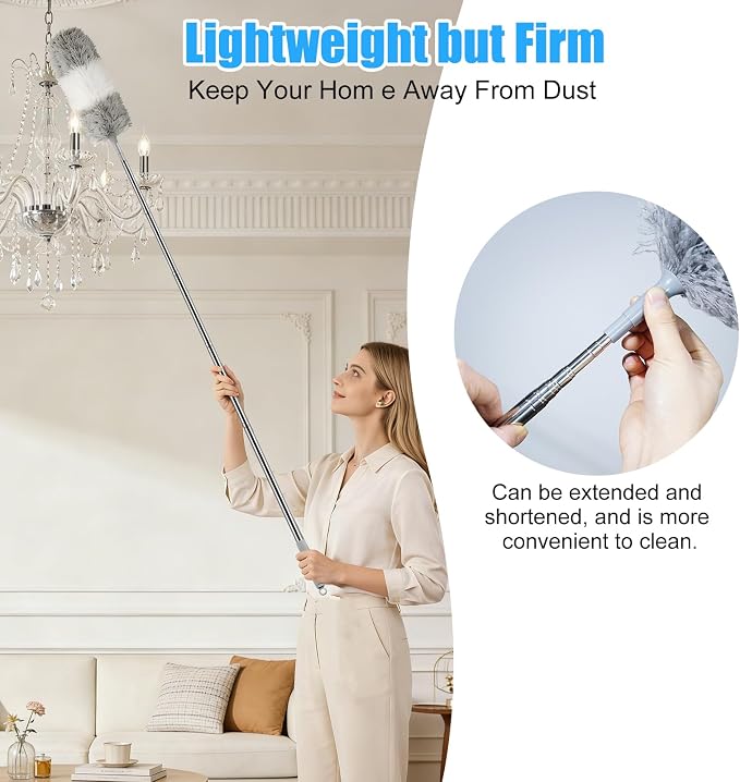 Microfiber Feather Duster, 110 Inch Extendable Telescoping Pole Duster - Image 2