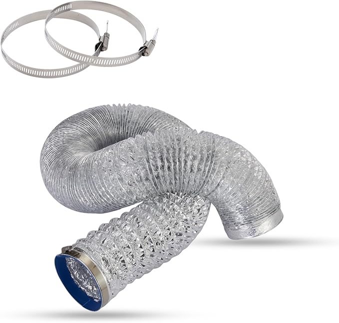 Dryer Vent Hose 4 Inch x 16FT - Flexible Aluminum Dryer Hose with 2 Clamps - Heavy-Duty 6-Layer Dryer Vent Hose for Tight Spaces, HVAC, Bathroom, and Kitchen Exhaust Ventilation