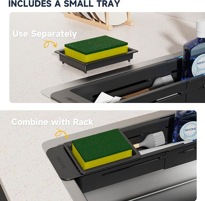 NiHome Extendable Kitchen Sink Caddy, Small Brush Sponge Storage Holder - Image 3