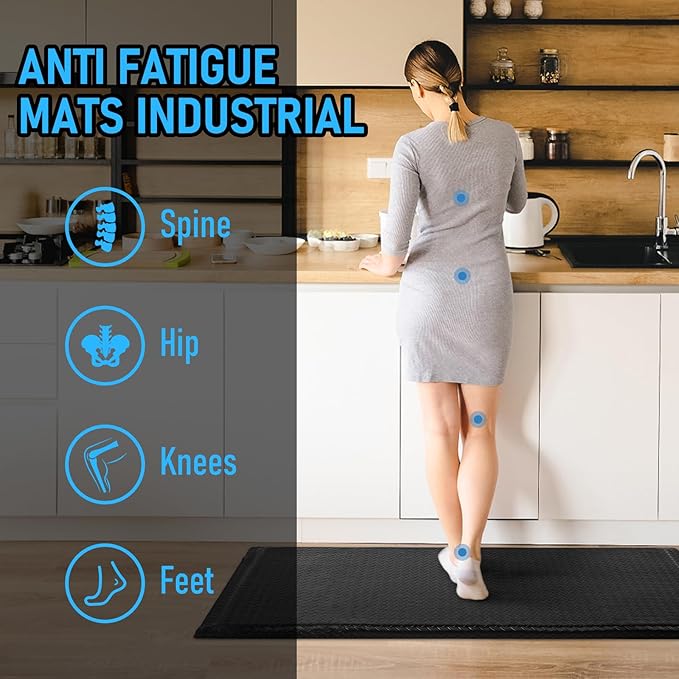 2 x 7 FT Anti Fatigue Mats Industrial 15/16 Inch Thick Soft Sponge Ergonomic Mat Durable Heavy Duty Diamond Plate for Standing Non Slip Industrial Grade Floor Mat for Leg & Back Pain (Black)