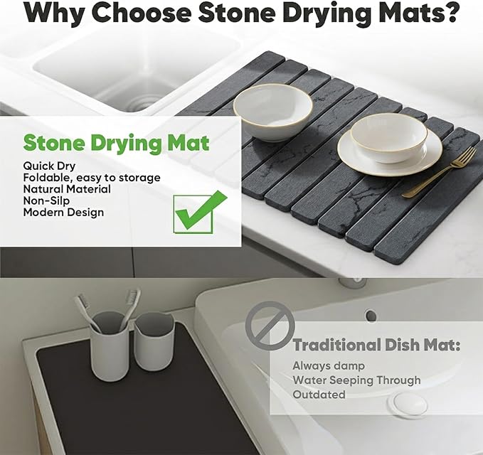 Stone Drying Mat for Kitchen Counter, Quick Diatomaceous Earth Mats for Dishes - Image 5