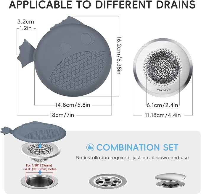 Shower Hair Drain Catcher & Bathtub Drain Stopper Set, 4.4" | Reversible Flip - Image 7
