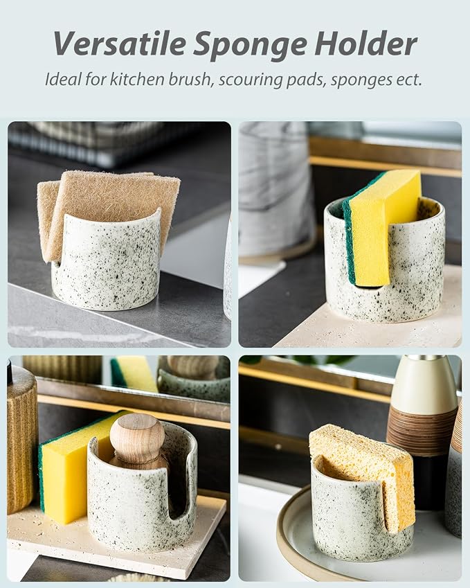 Zoeeker Sponge Holder for Kitchen Sink, Ceramic Dish Sponge Drying Rack - Image 4