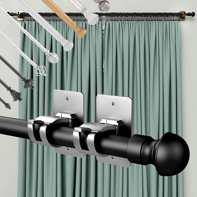 6PCS No Drill Curtain Brackets, Self-Adhesive Rod Holders, Universal Plastic - Image 6