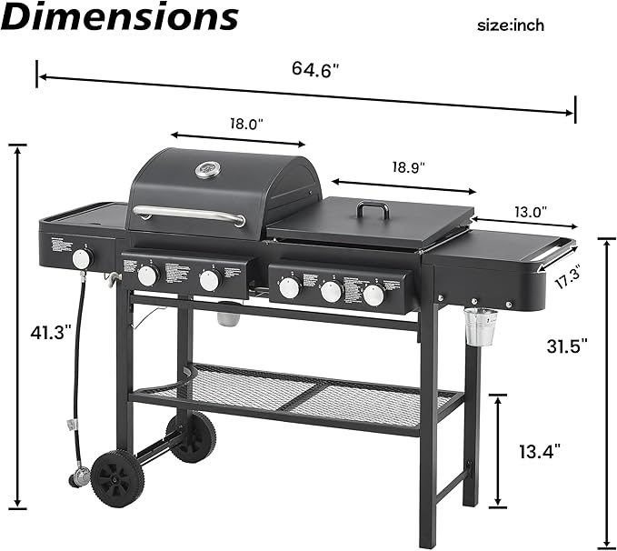 5 Burner Propane Gas Grill with Grilling & Griddling, 56,000 BTU Gas Grill with Side Burner, BBQ Grill with Stainless Steel Frame, 745 Sq In Cooking Area for Patio Backyard, Patio