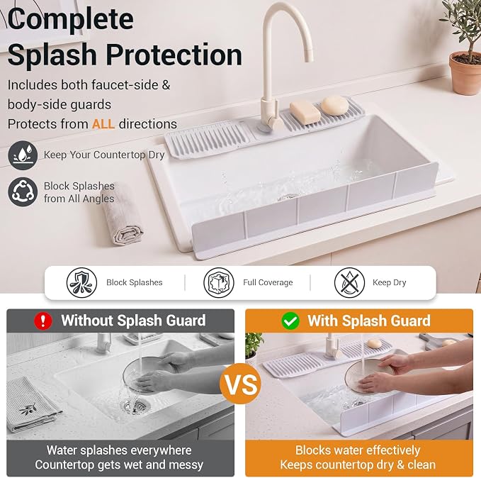 Mifoci 2 Pcs Kitchen Sink Splash Guard Set, 24 Inch Silicone Faucet Mat - Image 4
