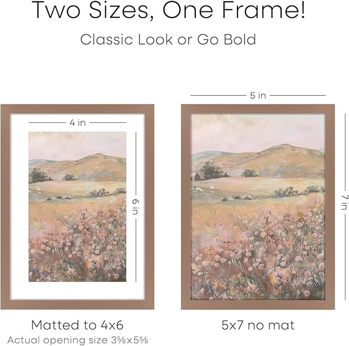 Homeforia 5x7 Picture Frame Mocha, High End Metal 5 x 7 Mocha Frames with Mat 4 x 6 for Art, 5x7 Desk Frame Matted to 4x6 inch Photo, 5 by 7 Wall or Tabletop Frames, Tempered Glass, Wall Kit, Set of 1