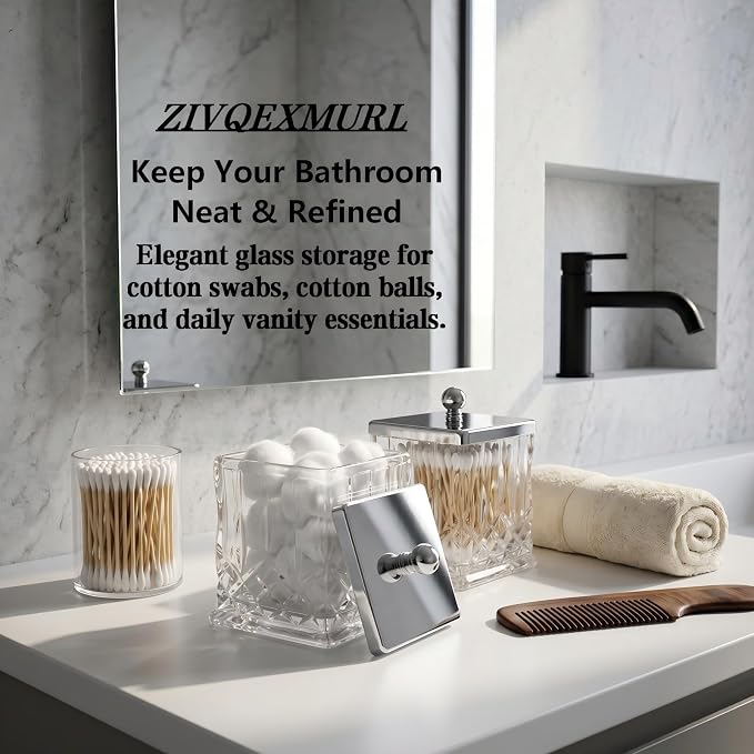 2 Pack 15Oz Clear Q-Tip Holder, Square Thick Glass - Image 3
