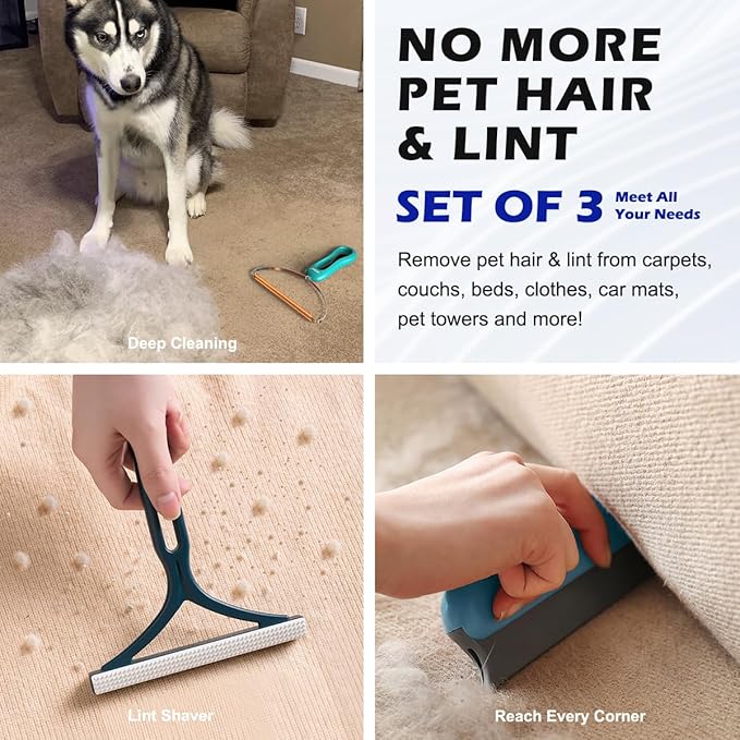 Pet Hair Remover 3-Pack, Reusable Dog & Cat Hair Removal Tools, Lint Shaver | - Image 5