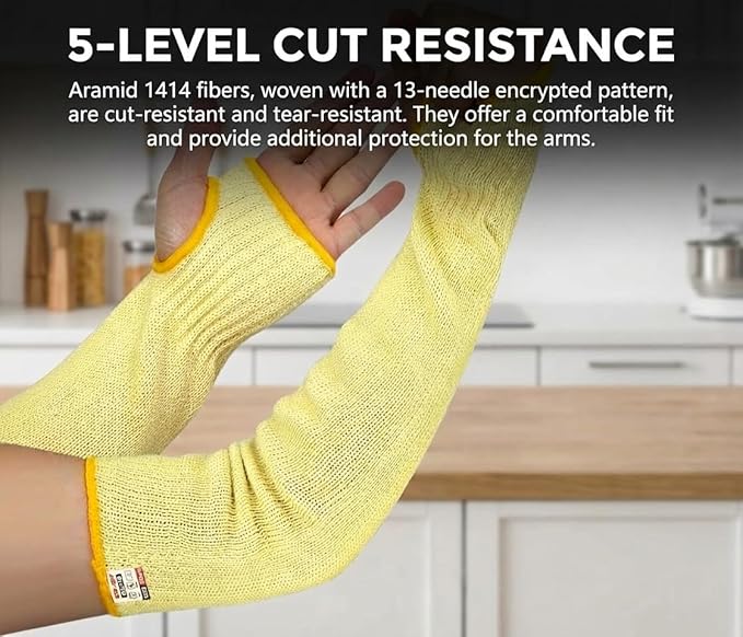 Cut Resistant Sleeves With Thumb Hole,Thin Skin Arm Protection Sleeves And Bruising, Kevlar Sleeves For Women, Men, Elderly(Yellow,17.7 In)