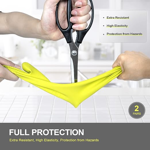 Mamison Rubber Dishwashing Gloves, Non-Slip Kitchen, 2 Pairs | Korean natural - Image 3