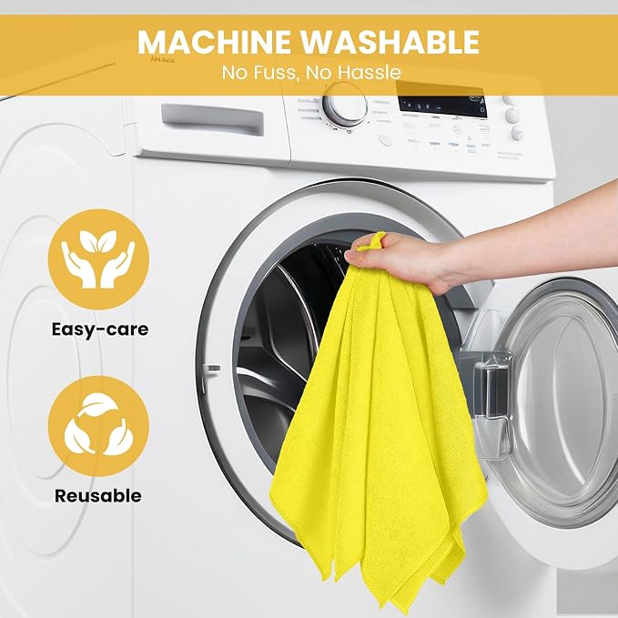 SIFANGKE Microfiber Cleaning Cloth, 12 Pack Yellow Cleaning Rags - Image 7