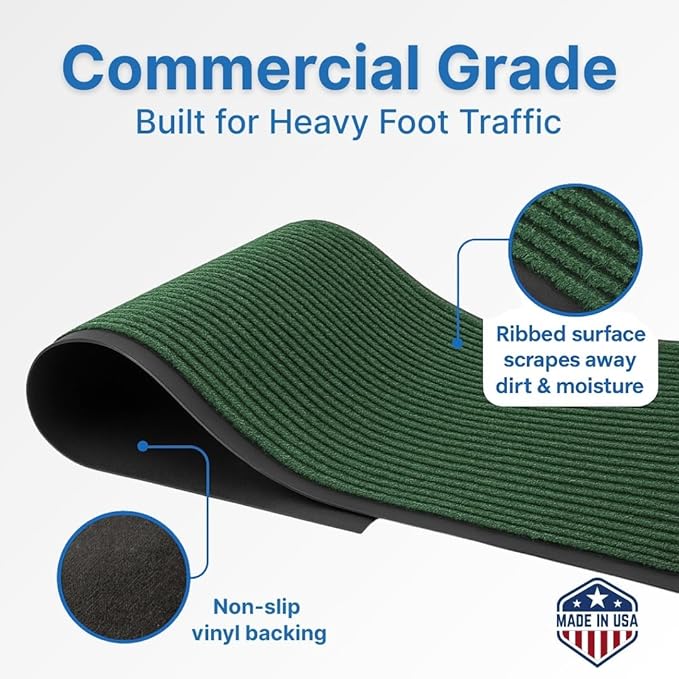 Consolidated Plastics Brush Dry Mat - Made in USA, Heavy-Duty Commercial DoorRug for Indoor/Outdoor Entryways, Non-Slip Backing for High-Traffic Areas (Green, 3' x 5')