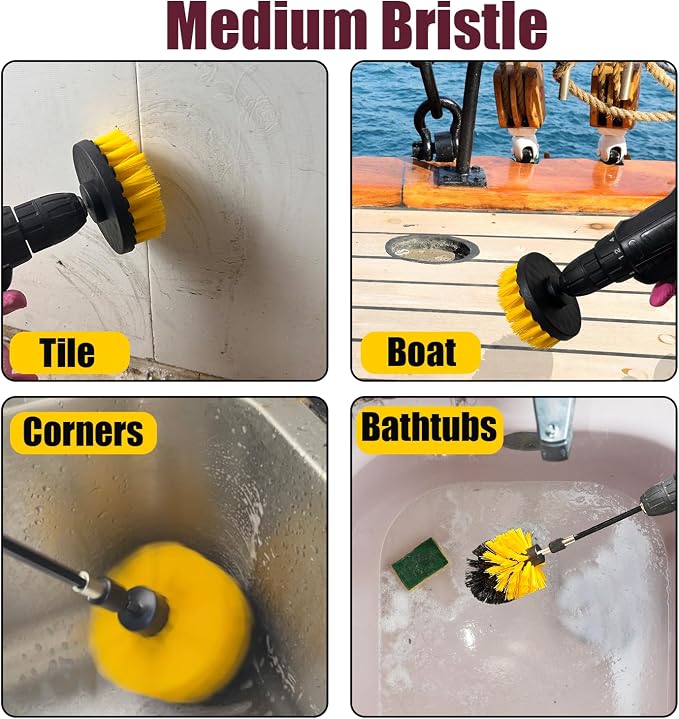 8 Pack Drill Brush Attachment Set, 1/4in Power Scrubber Brush + Extend Long - Image 5