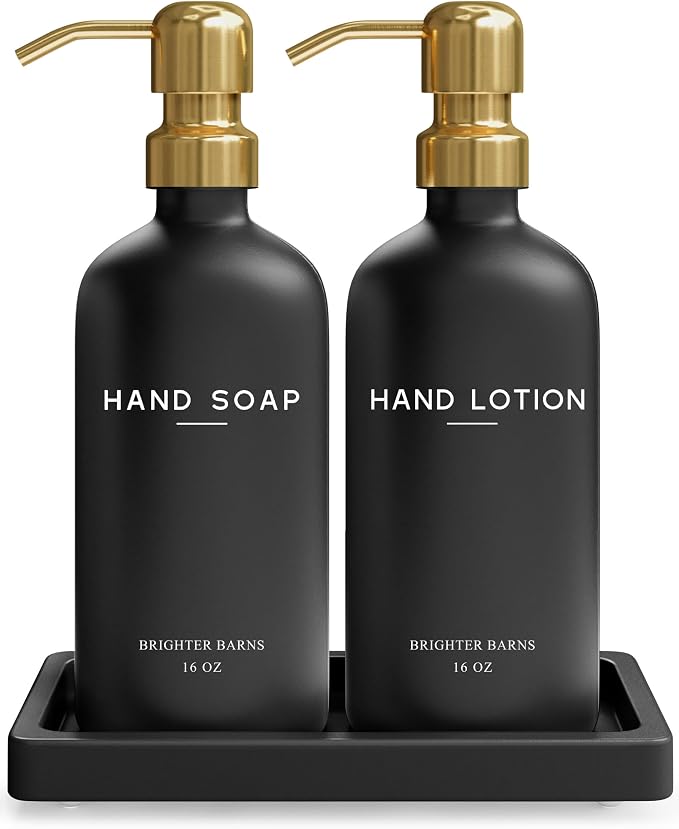 Luxury Glass Soap and Lotion Dispenser Set by BrighterBarns