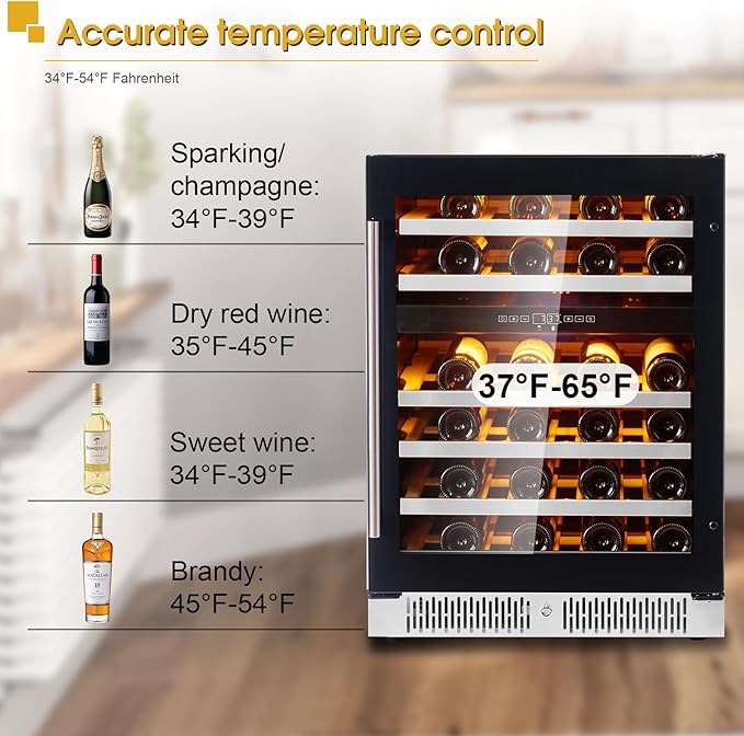 Luchar 24 Inch Wine Cooler Refrigerator, 46 Bottle Dual Zone Built-in or Freestanding Wine Fridge with Double-Layer Tempered Glass Door, Wine Refrigerator for Home, Kitchen, Bar, Office